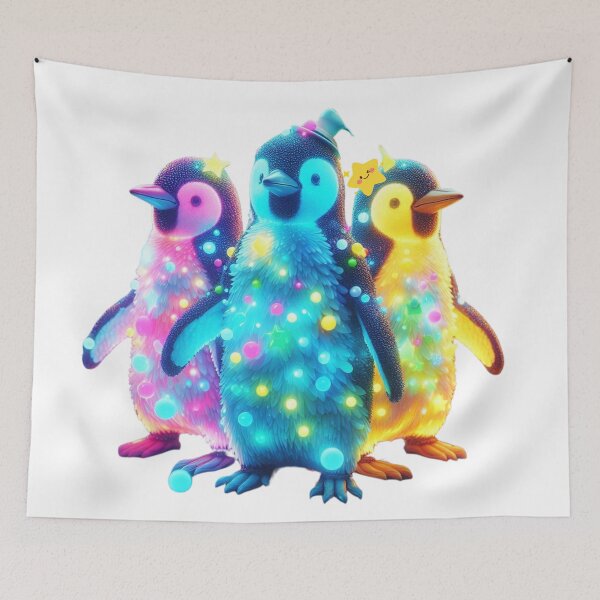 Item preview, Glowing Fantasy Penguins – Magical Neon Lights designed and sold by GloriousArtSKD.