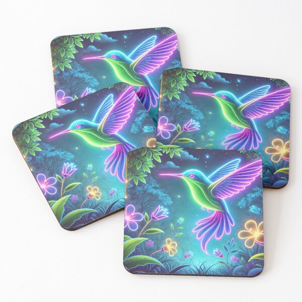 Item preview, Enchanted Hummingbird – Neon Dance in the Middle of a Mystical Garden designed and sold by AmigosFurEver.