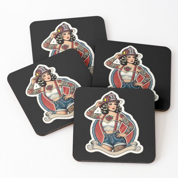 Item preview, Pinup Tattooed Firefighter designed and sold by PinUpPizzazz.