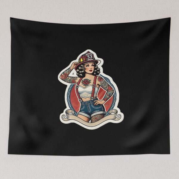 Item preview, Pinup Tattooed Firefighter designed and sold by PinUpPizzazz.