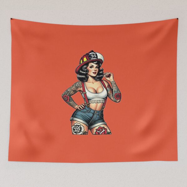 Item preview, Pinup Tattooed Firefighter designed and sold by PinUpPizzazz.