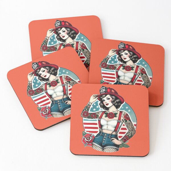 Item preview, Pinup Tattooed Firefighter designed and sold by PinUpPizzazz.