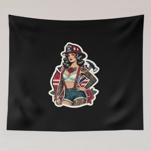 Item preview, Pinup Tattooed Firefighter designed and sold by PinUpPizzazz.