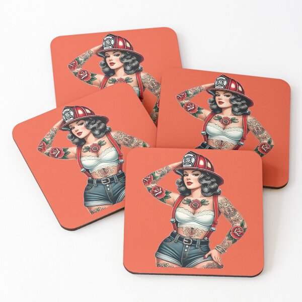 Item preview, Pinup Tattooed Firefighter designed and sold by PinUpPizzazz.