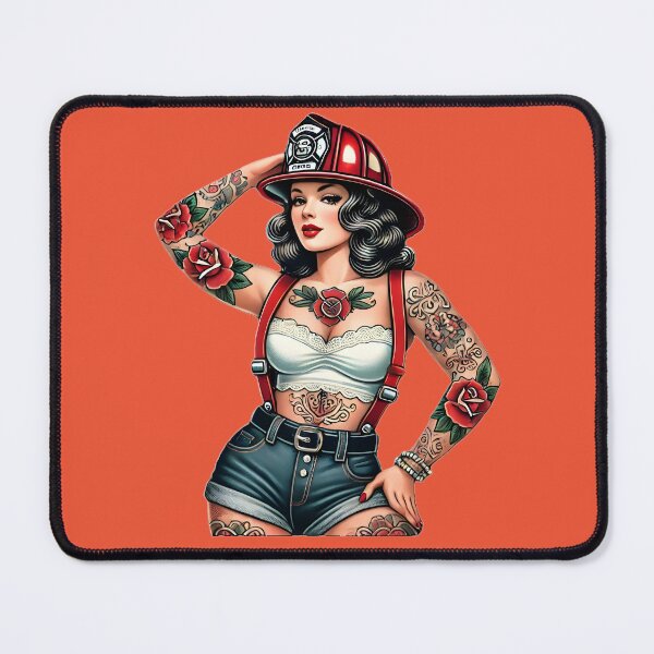 Item preview, Pinup Tattooed Firefighter designed and sold by PinUpPizzazz.