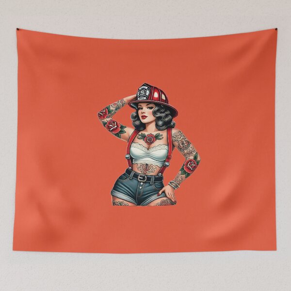 Item preview, Pinup Tattooed Firefighter designed and sold by PinUpPizzazz.