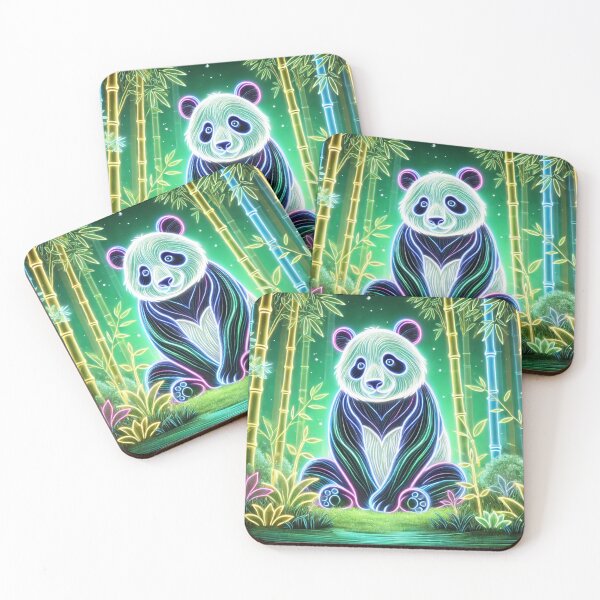 Item preview, Neon Panda – Ethereal Softness Amidst Fluorescent Bamboos designed and sold by AmigosFurEver.