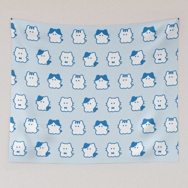 Item preview, Whisker Cats Pattern / Aqua Blue designed and sold by Yuru Pals.