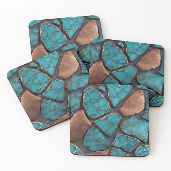 Item preview, Turquoise and Copper Gemstone Abstract Art Pattern designed and sold by CoastalEmp.