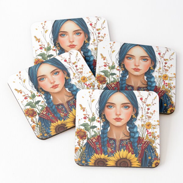 Item preview, Girl with Blue Hair Surrounded by Sunflowers designed and sold by Artessie.