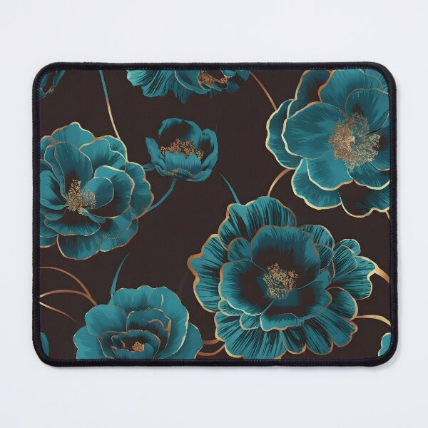 Item preview, Teal Blue Flowers With Gold Accents designed and sold by decoluxe.