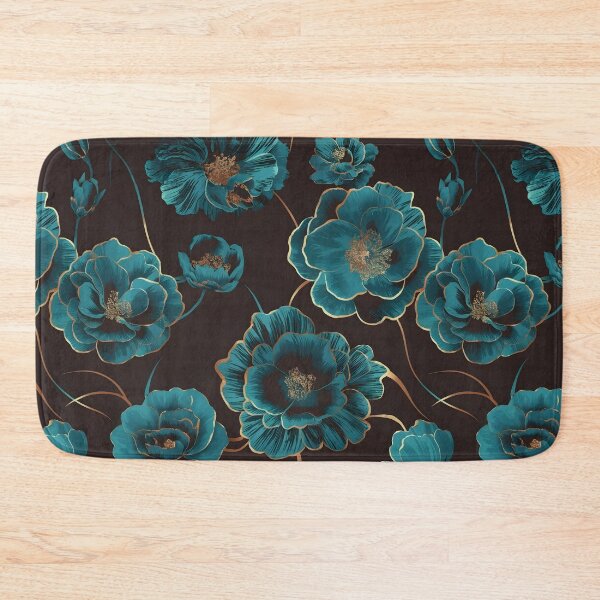 Item preview, Teal Blue Flowers With Gold Accents designed and sold by decoluxe.