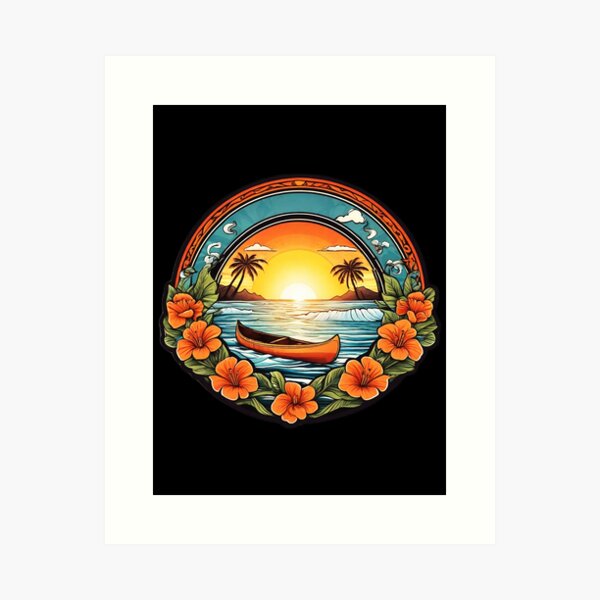 Item preview, Wooden Canoe at Sunset with Hawaii Orchids designed and sold by NautiChic.