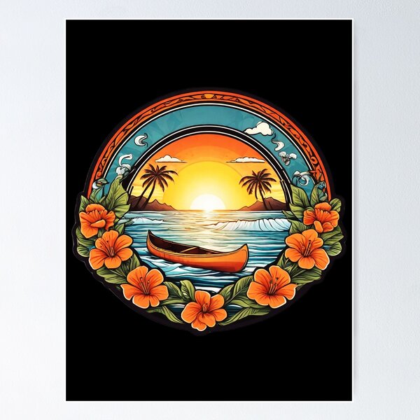 Item preview, Wooden Canoe at Sunset with Hawaii Orchids designed and sold by NautiChic.