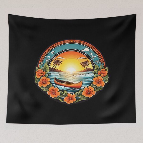 Item preview, Wooden Canoe at Sunset with Hawaii Orchids designed and sold by NautiChic.