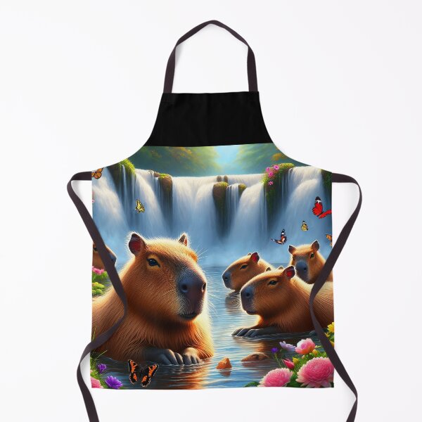 Item preview, Group of capybaras chillin in water at a waterfall lake bath with butterflies around aesthetic digitalart designed and sold by EmeraldeaArt.