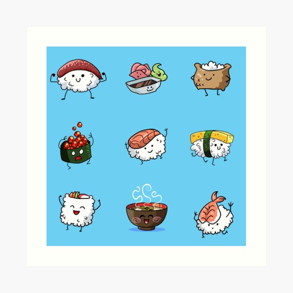 Sushi Pals (Blue) Art Print