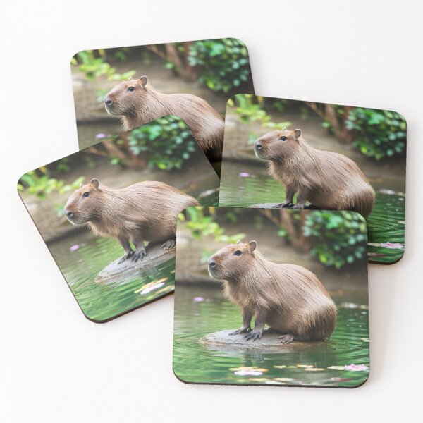Item preview,  capybara wildlife photo as it sits on a rock in water designed and sold by EmeraldeaArt.