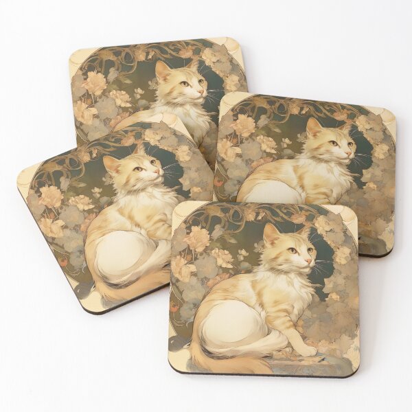 Item preview, Vintage Cat Art Inspired by Alphonse Mucha Style designed and sold by Tamas Das.