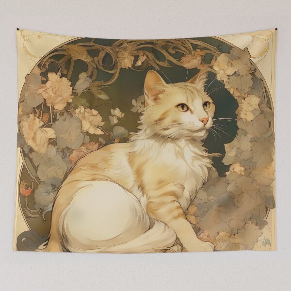 Item preview, Vintage Cat Art Inspired by Alphonse Mucha Style designed and sold by Tamas Das.