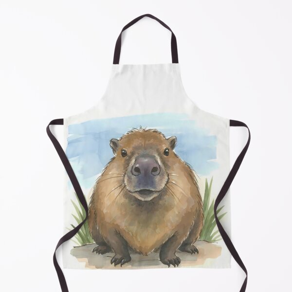 Item preview, watercolor capybara front portrait pastel aesthetic artwork designed and sold by EmeraldeaArt.