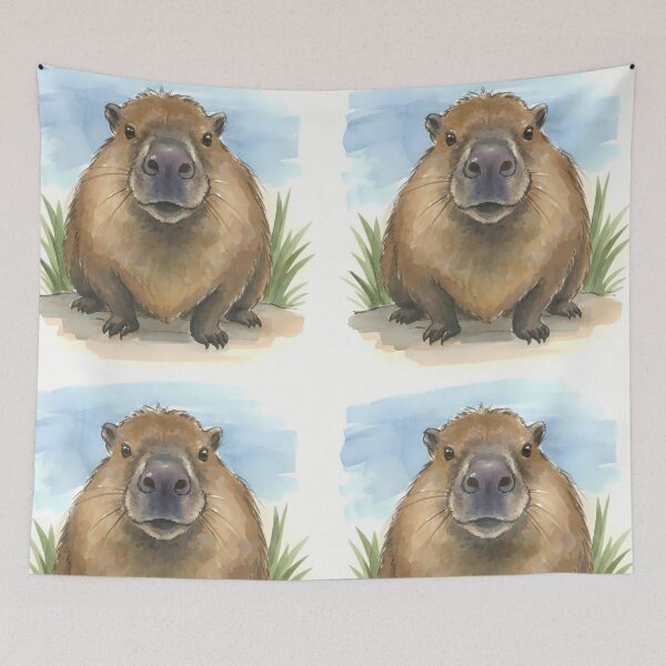 Item preview, watercolor capybara front portrait pastel aesthetic artwork  designed and sold by EmeraldeaArt.