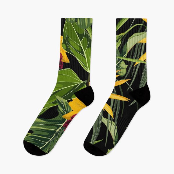 Item preview, Exotic flowers pattern. Yellow orchid and cacti tropical flowers and palm leaves in summer print. designed and sold by MatyKotiv.
