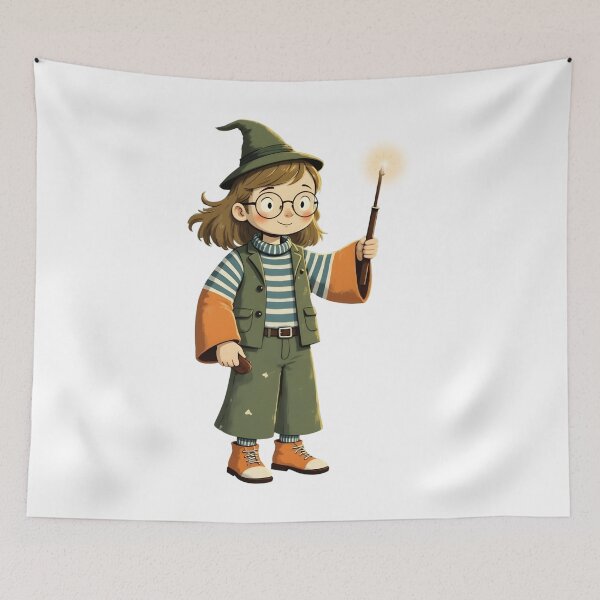 Item preview, Adorable Young Witch with Magic Wand – Cute Cartoon Fantasy Art designed and sold by artiviohub.
