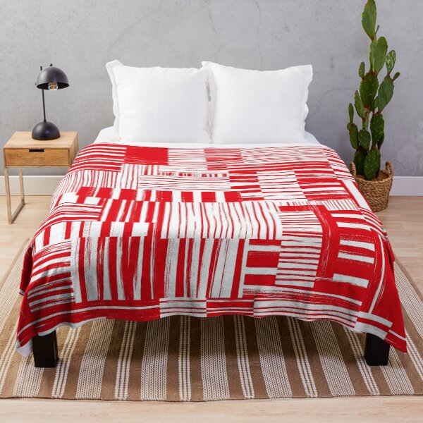 Item preview, Graphic Cherry Red and Cool White Abstract Brushstroke Cheater Quilt designed and sold by micklyn.