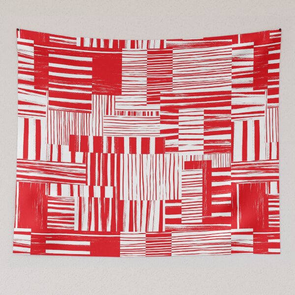 Item preview, Graphic Cherry Red and Cool White Abstract Brushstroke Cheater Quilt  designed and sold by micklyn.