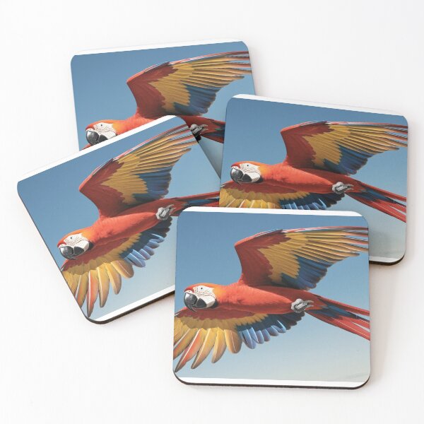 Item preview, Scarlet macaw flying in the blue sky designed and sold by StormArte.