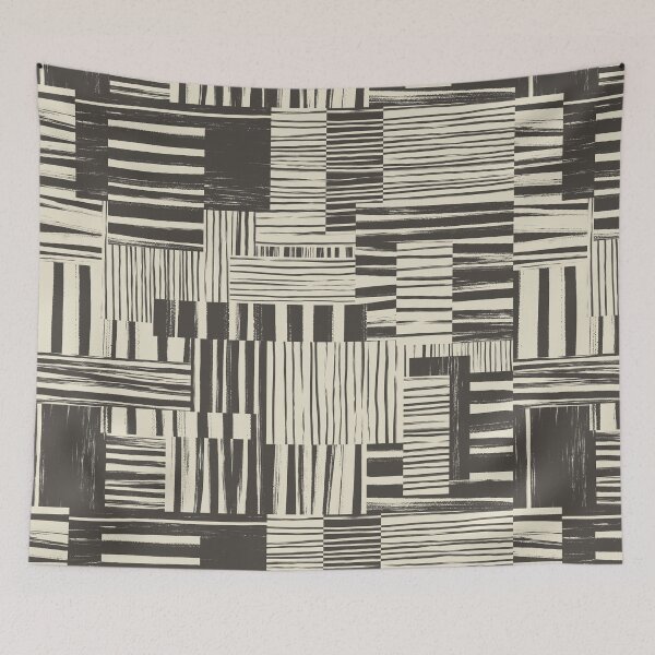 Item preview, Graphic Warm Cream and Charcoal Abstract Brushstroke Cheater Quilt  designed and sold by micklyn.