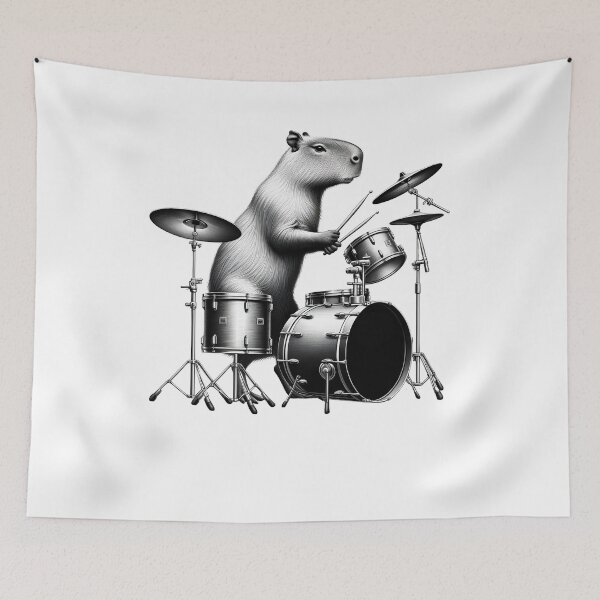 Item preview, Capybara Playing Drums Drumkit Player Drummer designed and sold by Kimberley King Art  King Art.