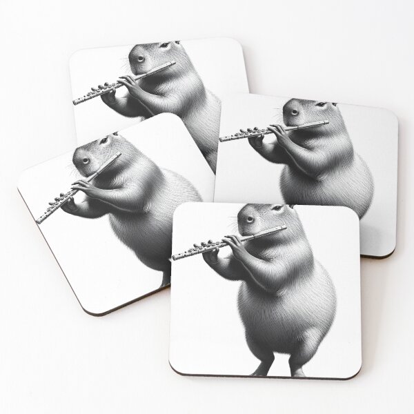 Item preview, Vintage Capybara Playing Flute Flutist Flute Player designed and sold by Kimberley King Art  King Art.