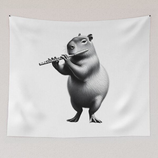 Item preview, Vintage Capybara Playing Flute Flutist Flute Player designed and sold by Kimberley King Art  King Art.