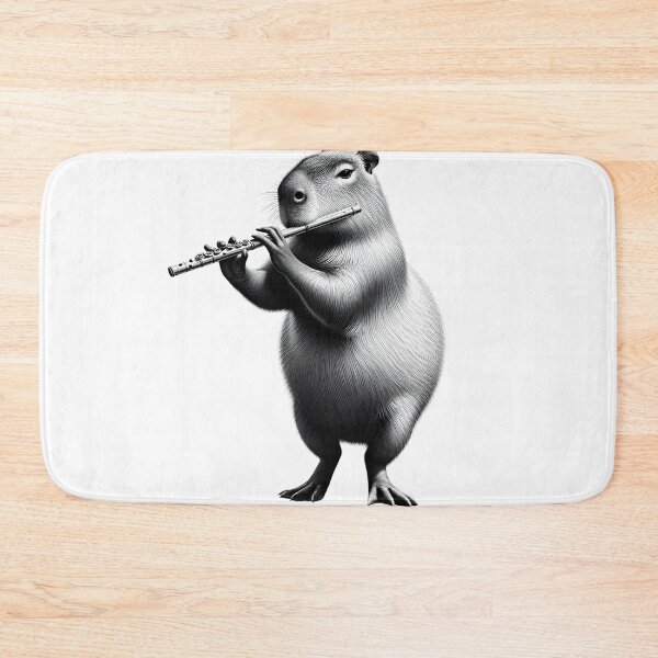 Item preview, Vintage Capybara Playing Flute Flutist Flute Player designed and sold by Kimberley King Art  King Art.