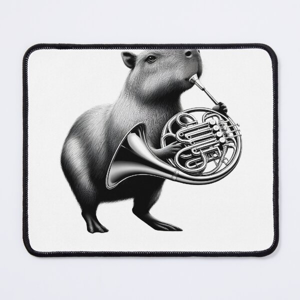 Item preview, Vintage Capybara Playing French Horn French Player Hornist designed and sold by Kimberley King Art  King Art.