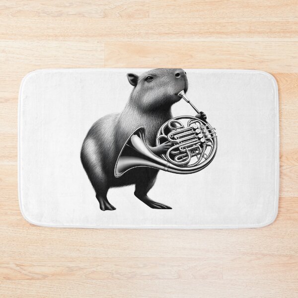 Item preview, Vintage Capybara Playing French Horn French Player Hornist designed and sold by Kimberley King Art  King Art.