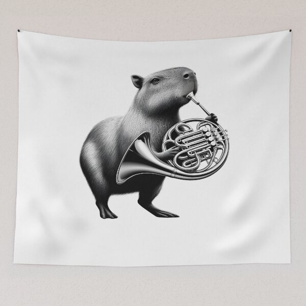 Item preview, Vintage Capybara Playing French Horn French Player Hornist designed and sold by Kimberley King Art  King Art.