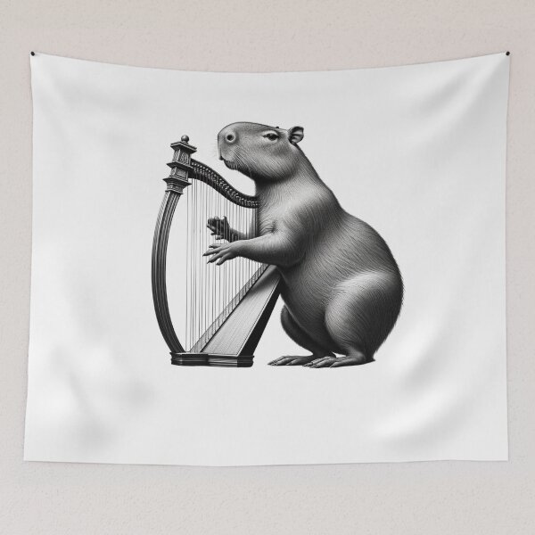Item preview, Vintage Capybara Playing Harp Harpist Harp Player designed and sold by Kimberley King Art  King Art.