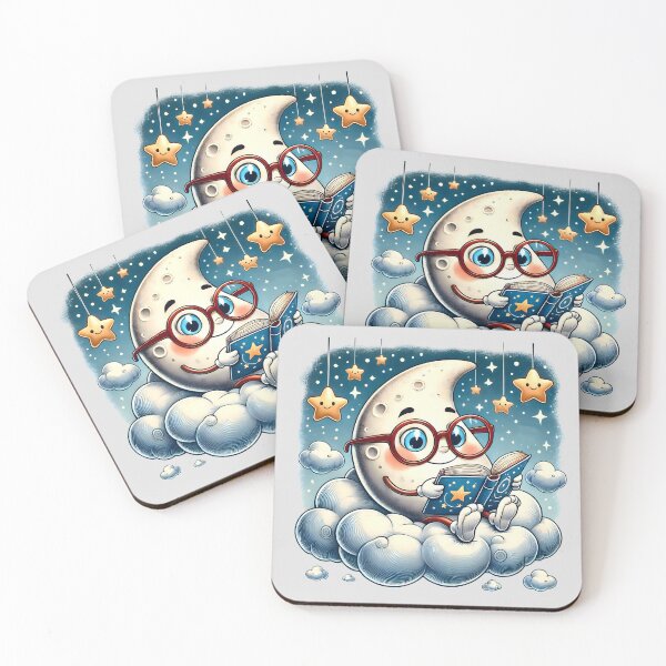Item preview, Moon with Glasses Reading a Book: Enchanting Nighttime Adventures designed and sold by CoolVisionStd.