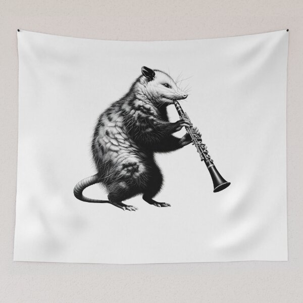 Item preview, Vintage Possum Opossum Playing Clarinet Clarinetist Clarinet Player designed and sold by Kimberley King Art  King Art.