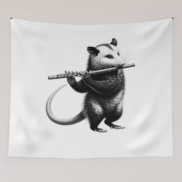 Item preview, Vintage Possum Opossum Playing Flute Flutist Flute Player designed and sold by Kimberley King Art  King Art.