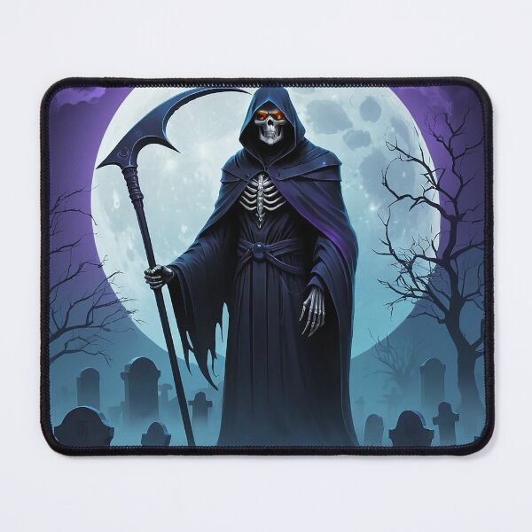 Item preview, Ethereal Reaper Amidst Moonlit Tombstones – Haunting Graveyard Art designed and sold by atenyos.