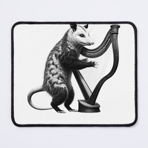Item preview, Vintage Possum Opossum Playing Harp Harpist Harp Player designed and sold by Kimberley King Art King Art.