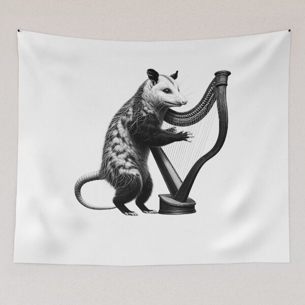 Item preview, Vintage Possum Opossum Playing Harp Harpist Harp Player designed and sold by Kimberley King Art  King Art.