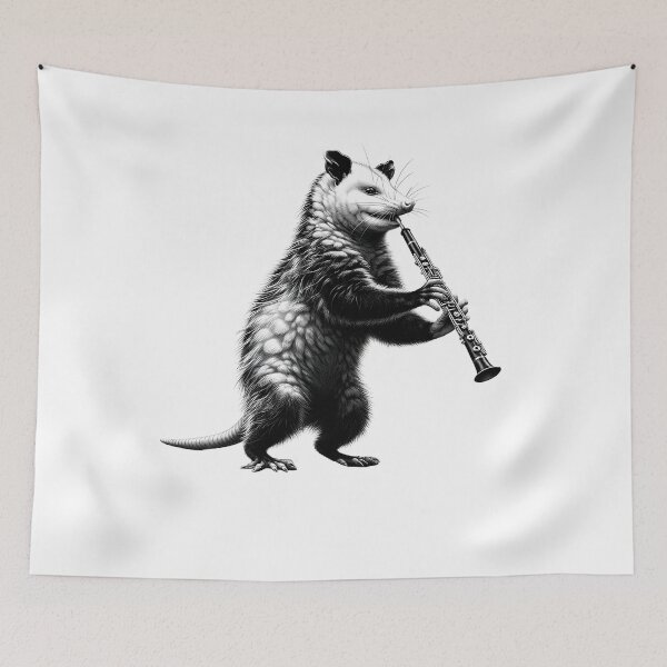 Item preview, Vintage Possum Opossum Playing Oboe Oboist Oboe Player designed and sold by Kimberley King Art  King Art.