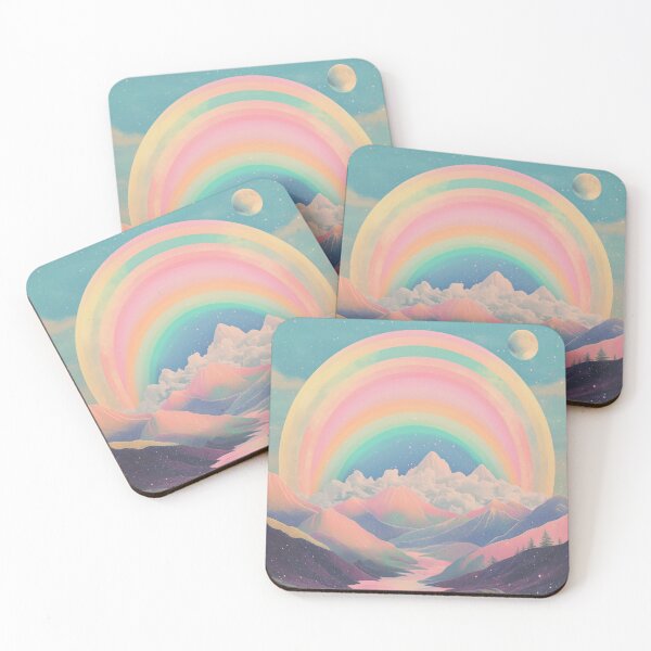 Item preview, Vintage Retro Rainbow Sky Art Print | Pastel Style| Dreamscape with Mountains, River designed and sold by BlissxPals.