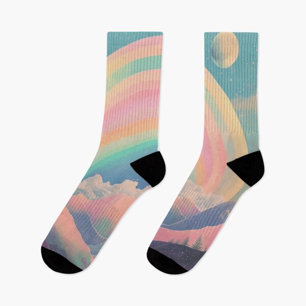 Item preview, Vintage Retro Rainbow Sky Art Print | Pastel Style| Dreamscape with Mountains, River designed and sold by BlissxPals.