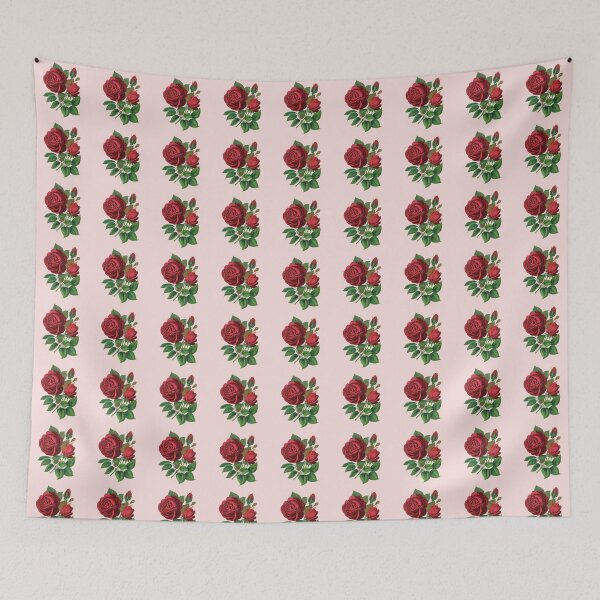 Item preview, Antique Red Roses Art On Pink Background designed and sold by IrisAndIvy.
